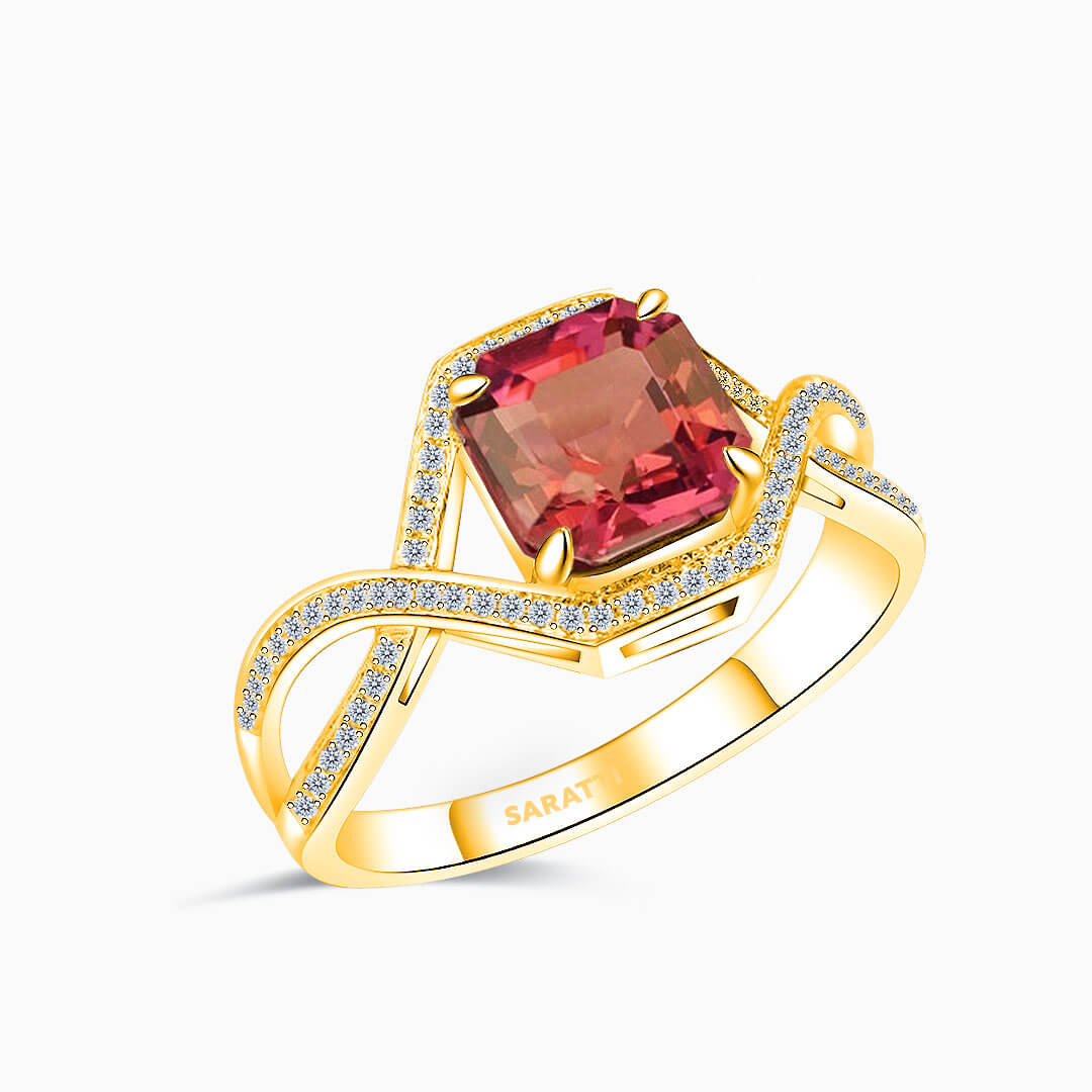 Yellow Gold Asscher Rose Vintage Pink Tourmaline Ring | Saratti Fine Jewelry 