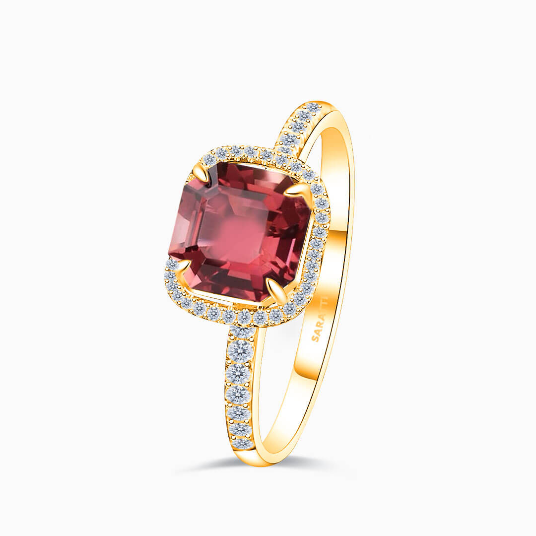 Yellow Gold Regina Rouge Red Tourmaline and Diamond Ring | Saratti Fine Jewelry 