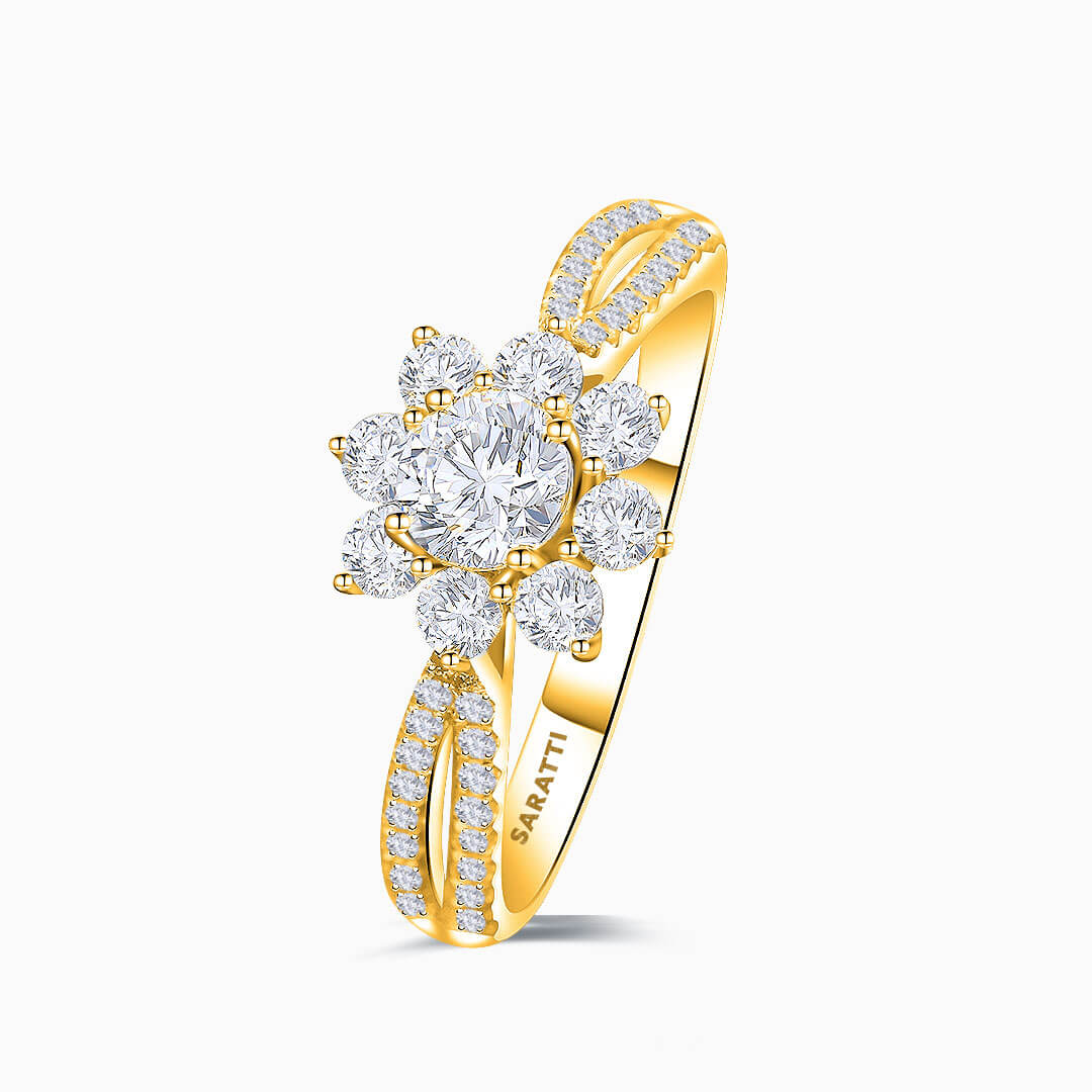 Yellow Gold Split Shank Fortune Compass Natural Diamond Engagement Ring | Saratti Diamonds 
