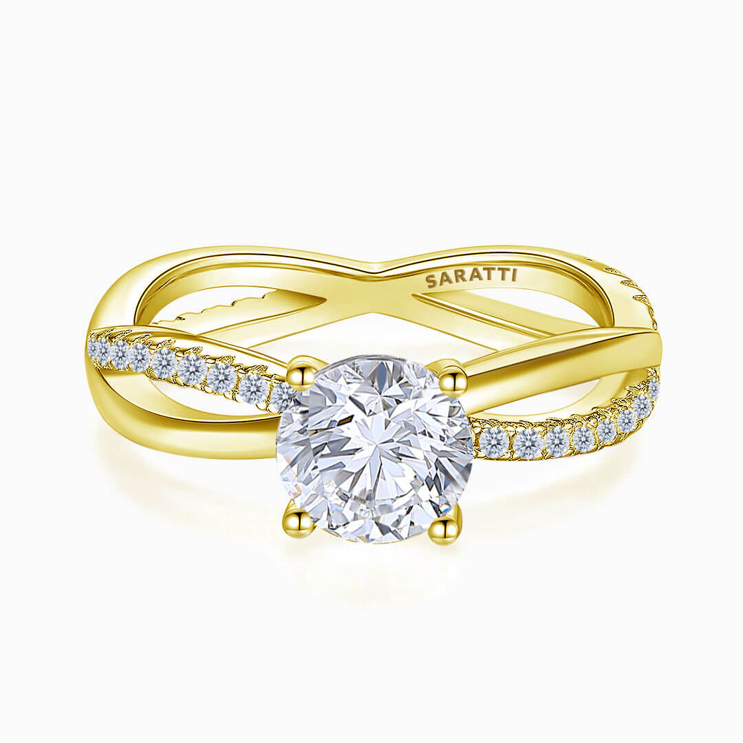Center stone perspective of the Yellow Gold Nexus Aeternus Avant-Garde Diamond Engagement Ring | Saratti Diamonds