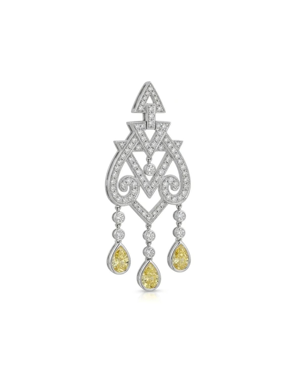 Yellow and white diamond tassel pendant necklace with geometric openwork in 18K white gold | SARATTI