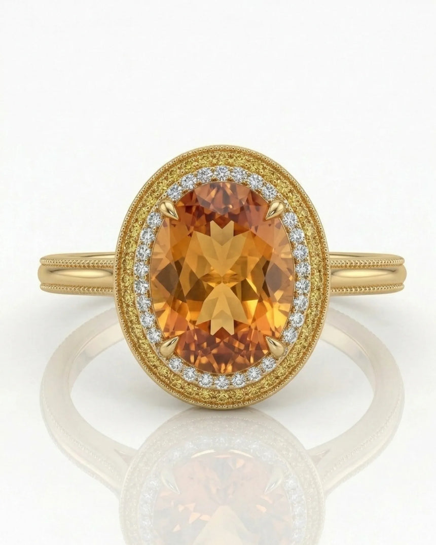 Yellow gold Build My Ring Topaz setting with orange sapphires and diamonds - SARATTI