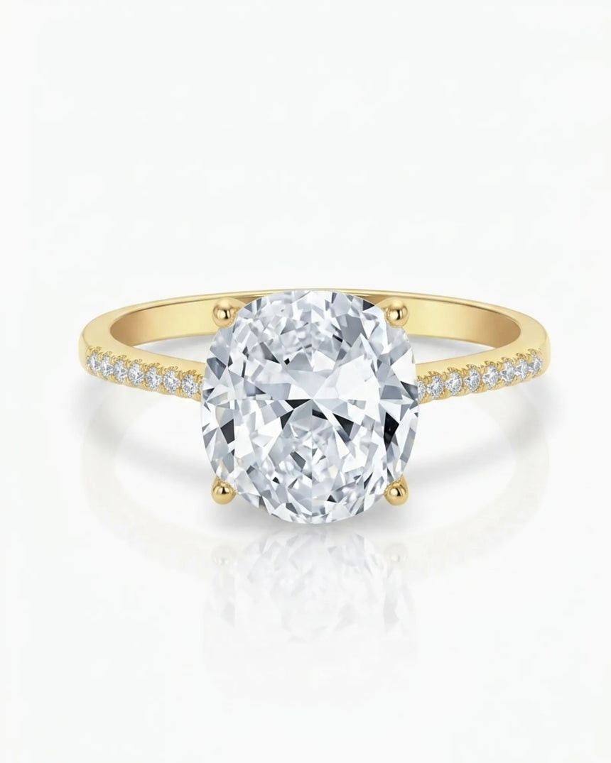 Yellow gold cushion moissanite engagement ring for meaningful proposal moments | SARATTI