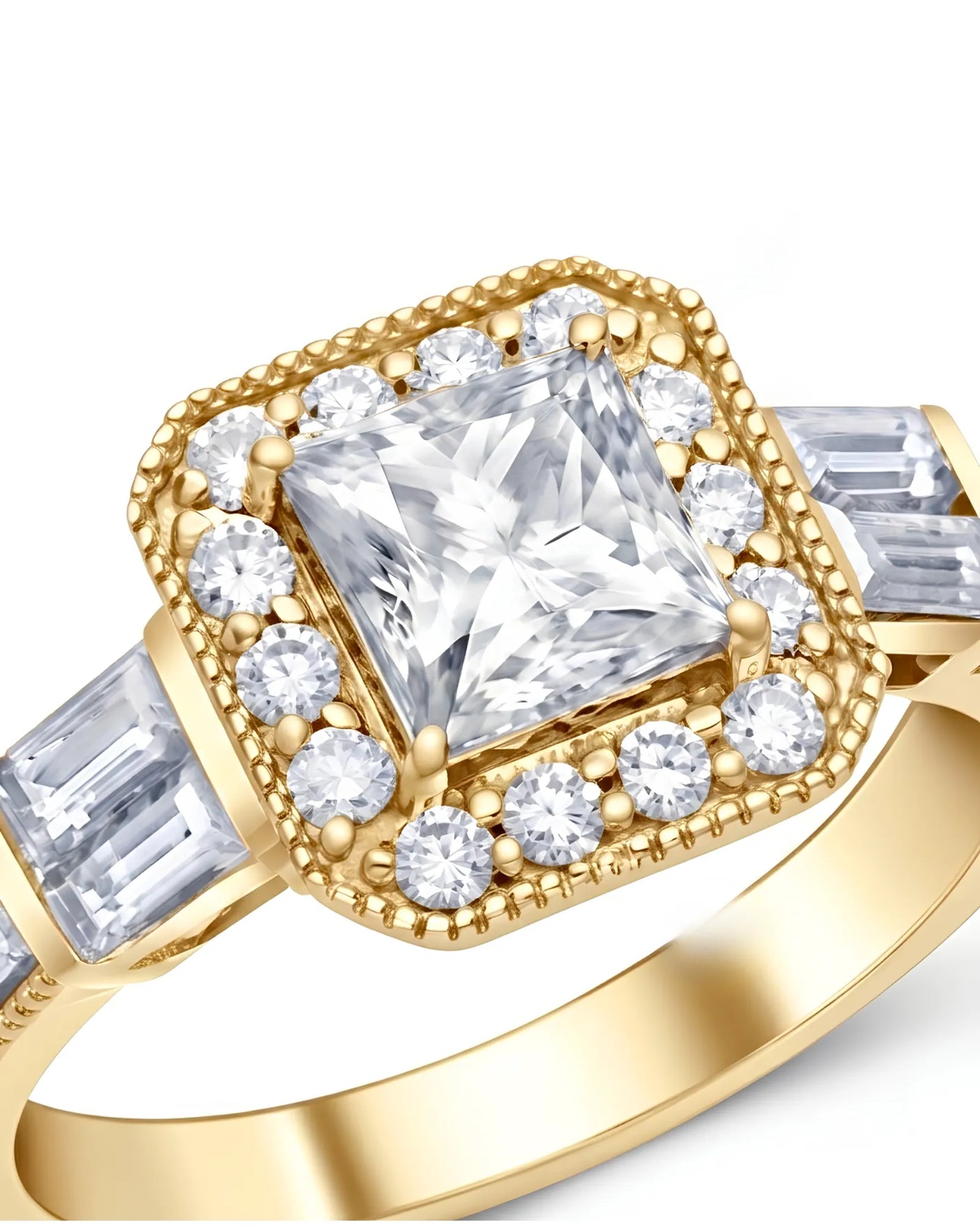 Yellow gold halo moissanite engagement ring for an elegant and meaningful proposal | SARATTI