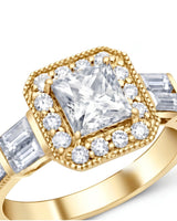 Yellow gold halo moissanite engagement ring for an elegant and meaningful proposal | SARATTI