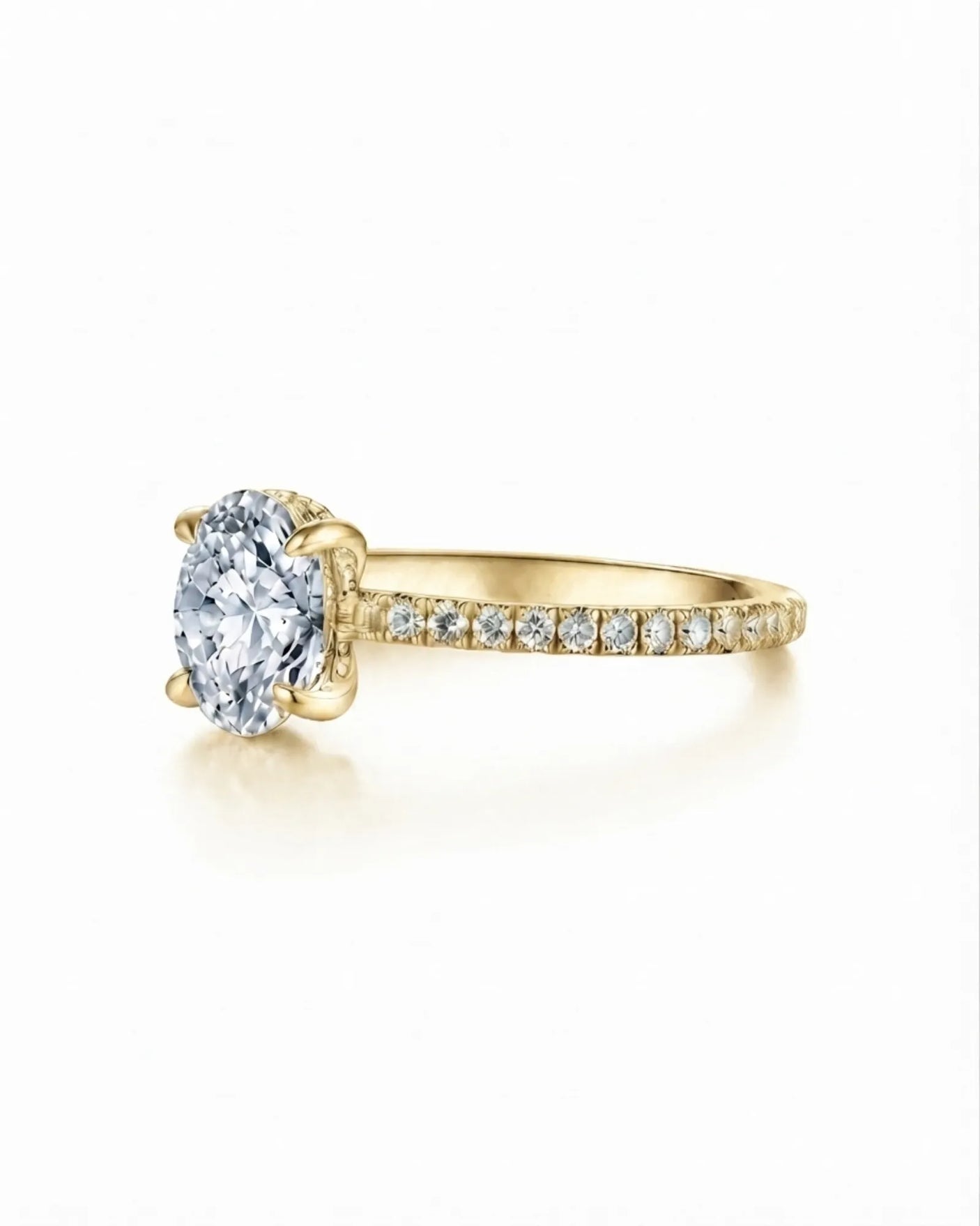 Yellow gold hidden halo moissanite engagement ring for a warm romantic proposal | SARATTI