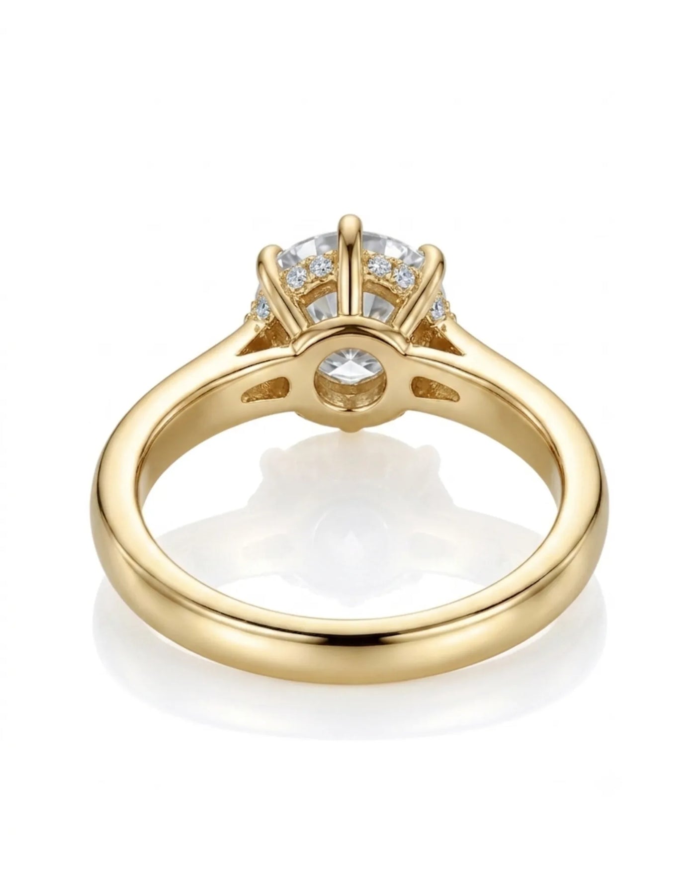 Yellow gold moissanite engagement ring for a romantic proposal with hidden halo detail | SARATTI