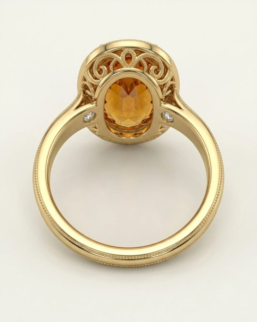Yellow gold oval Topaz setting with diamond inner halo | SARATTI