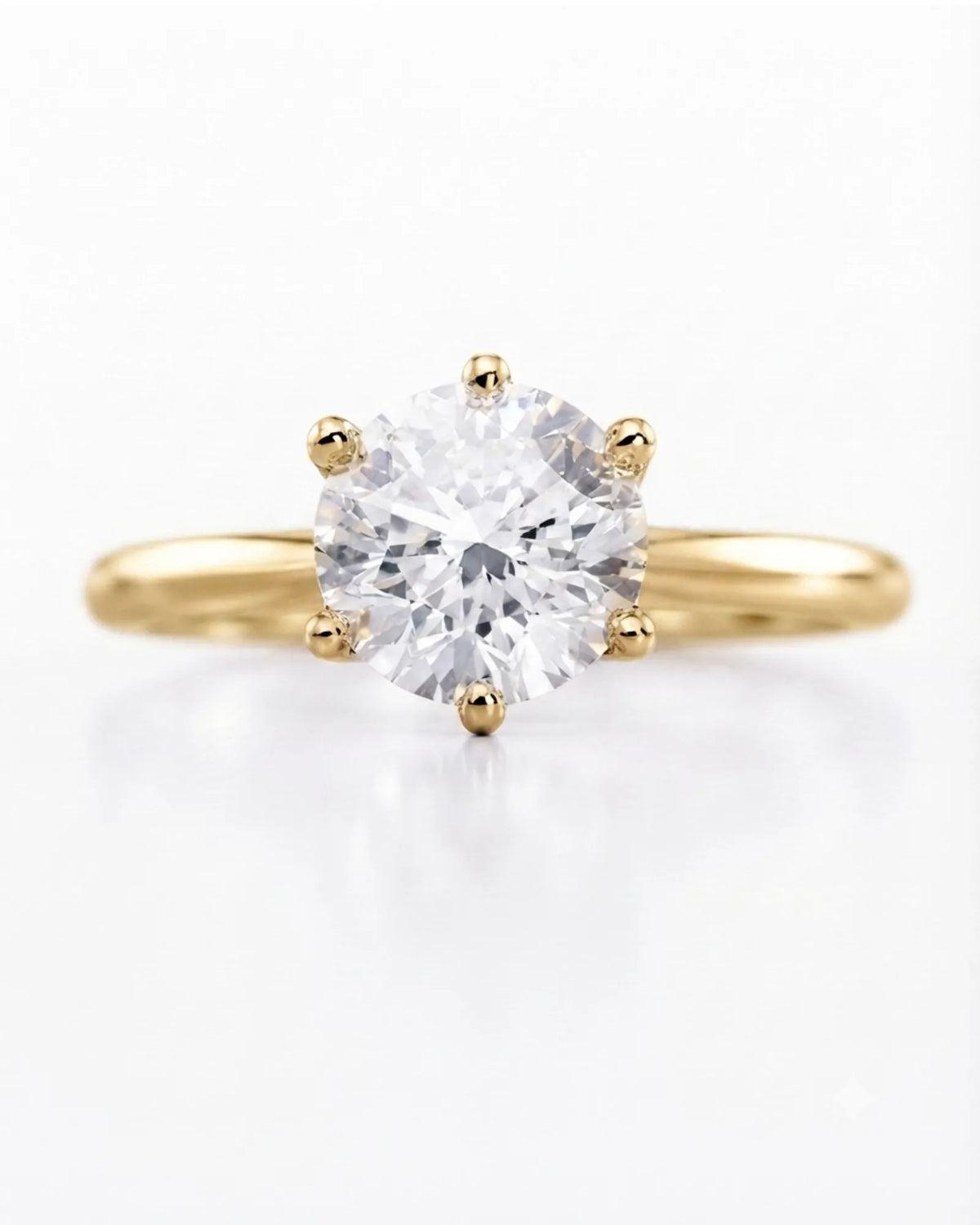 Yellow gold round moissanite engagement ring for a timeless and meaningful proposal | SARATTI