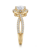 Yellow gold split shank moissanite engagement ring for elegant proposal moments | SARATTI