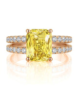 Yellow sapphire and diamond anniversary ring with split shank in 18K rose gold | SARATTI