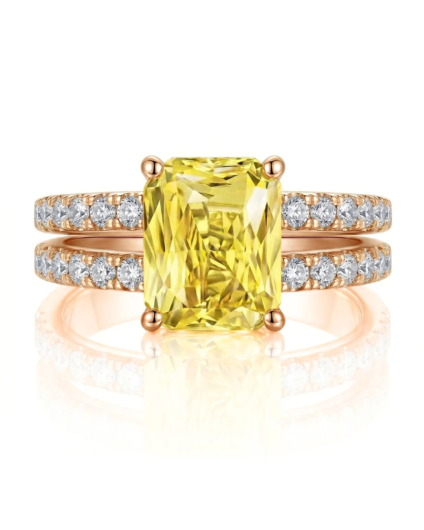Yellow sapphire and diamond anniversary ring with split shank in 18K rose gold | SARATTI