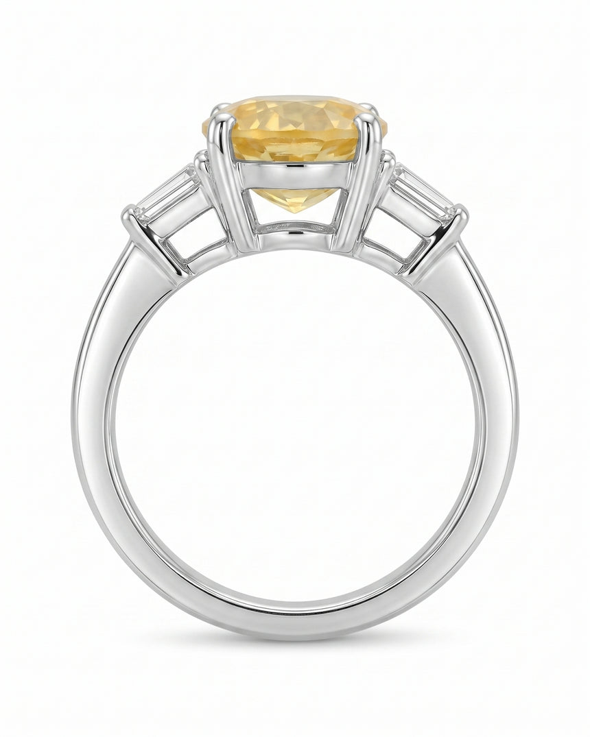 Yellow sapphire and diamond engagement ring in 18K white gold for meaningful gifting | SARATTI