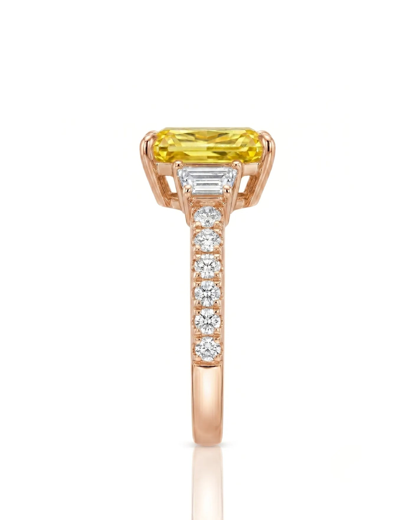 Yellow sapphire and diamond engagement ring with pavé band in 18K rose gold | SARATTI