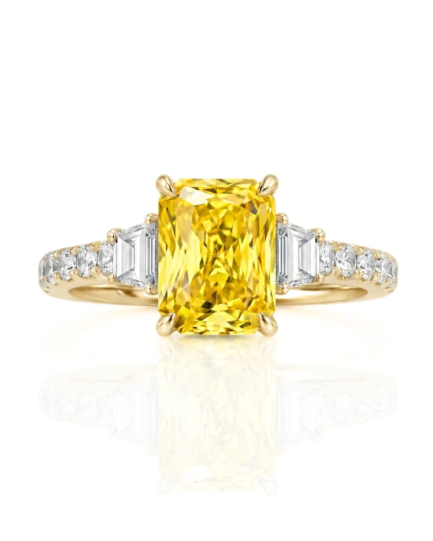 Yellow sapphire and diamond engagement ring with pavé band in 18K yellow gold | SARATTI