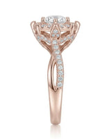 Yuma The Whispering Dawn GIA-certified natural round diamond halo engagement ring front view in 18K rose gold | SARATTI