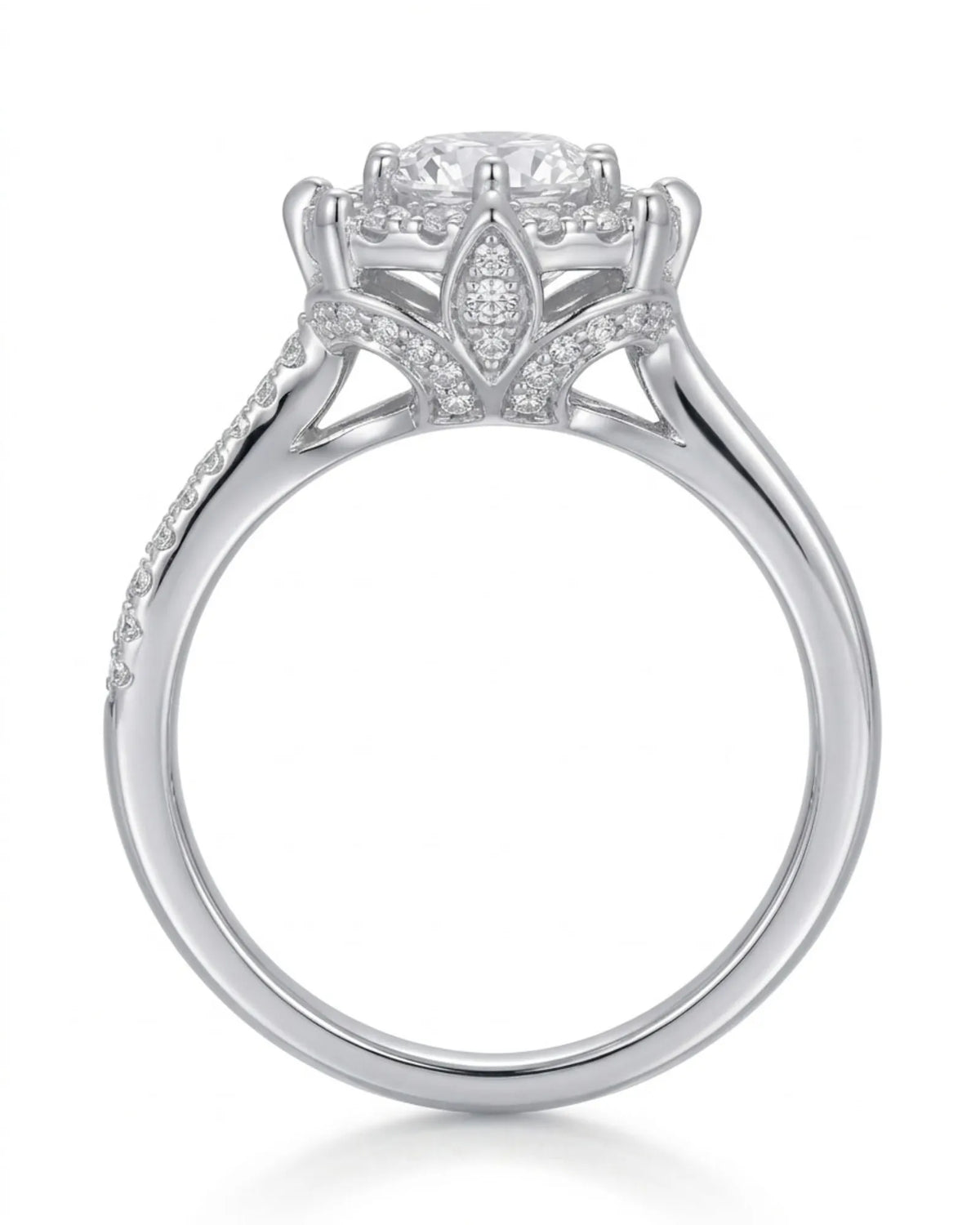 Yuma The Whispering Dawn natural diamond engagement ring side profile with elevated halo gallery in Platinum | SARATTI