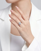 Yuma The Whispering Dawn natural round diamond ring side view with split-shank pavé detail in Platinum | SARATTI