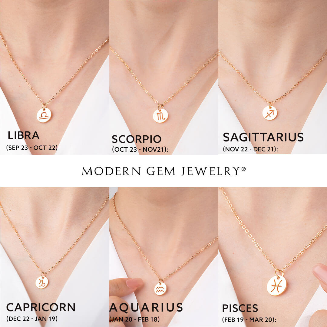 Zodiac Necklace Complete Set From Libra To Pices | Modern Gem Jewelry | Saratti