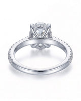 Adriana 1 carat F-colour oval natural diamond hidden halo ring in 18K white gold, underside view of hidden halo setting | SARATTI