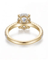 Adriana 1 carat F-colour oval natural diamond hidden halo ring in 18K yellow gold, underside view of hidden halo setting | SARATTI