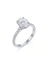 Adriana 1 carat F-colour oval natural diamond hidden halo ring in platinum, 45-degree hero view | SARATTI