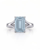 AERIA emerald cut Aquamarine split-shank solitaire ring setting in Platinum, front view | SARATTI