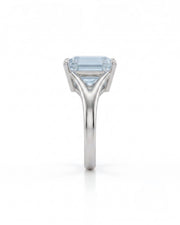 AERIA emerald cut Aquamarine split-shank solitaire ring setting in Platinum, side profile | SARATTI
