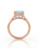 AERIA emerald cut Aquamarine split-shank solitaire ring setting in Rose Gold, rear gallery view | SARATTI