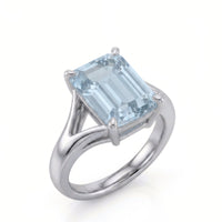 AERIA – Emerald Cut Aquamarine Split Shank Solitaire Setting