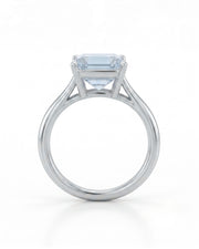 AERIA emerald cut Aquamarine split-shank solitaire ring setting in White Gold, rear gallery view | SARATTI
