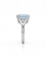 AERIA emerald cut Aquamarine split-shank solitaire ring setting in White Gold, side profile | SARATTI