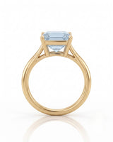 AERIA emerald cut Aquamarine split-shank solitaire ring setting in Yellow Gold, rear gallery view | SARATTI