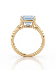AERIA emerald cut Aquamarine split-shank solitaire ring setting in Yellow Gold, rear gallery view | SARATTI
