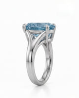 AERIA pear cut Aquamarine split shank solitaire ring setting in White Gold, side profile | SARATTI
