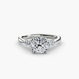 AMÉLIE – Cushion Cut Four-Stone Shoulder Solitaire Ring Setting – White Gold view | SARATTI
