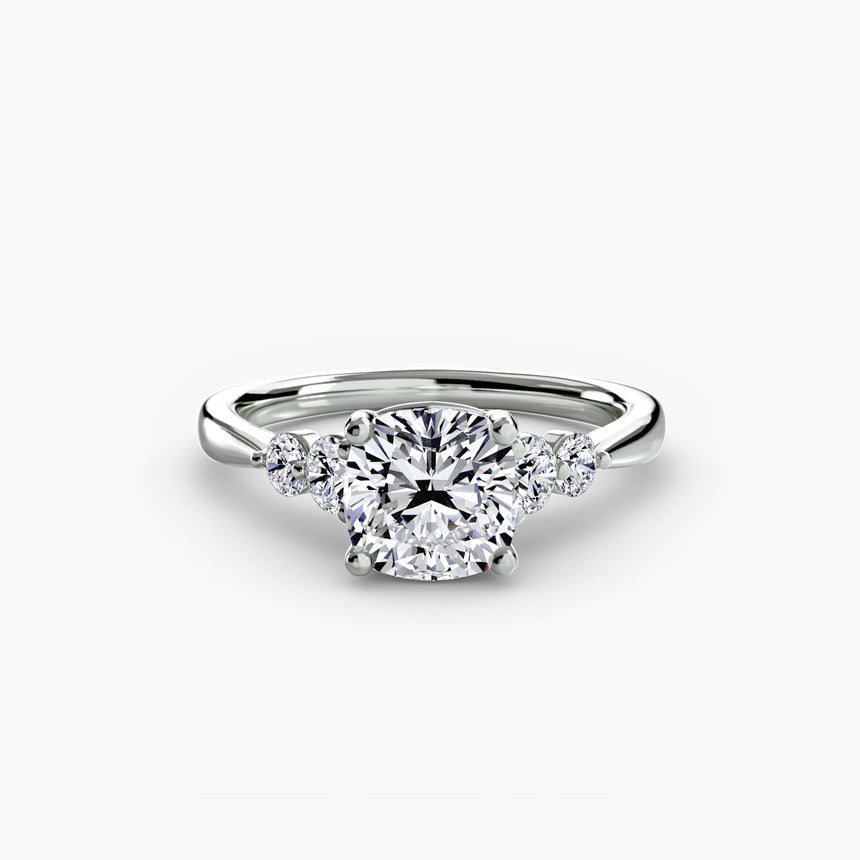 AMÉLIE – Cushion Cut Four-Stone Shoulder Solitaire Ring Setting – White Gold view | SARATTI