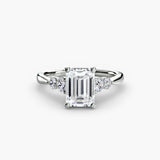 AMÉLIE Emerald Cut four-stone shoulder accent solitaire ring setting in 950 Platinum | SARATTI