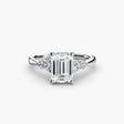 AMÉLIE Emerald Cut four-stone shoulder accent solitaire ring setting in White Gold | SARATTI