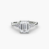 AMÉLIE Emerald Cut four-stone shoulder accent solitaire ring setting in White Gold | SARATTI