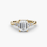 AMÉLIE Emerald Cut four-stone shoulder accent solitaire ring setting in Yellow Gold | SARATTI
