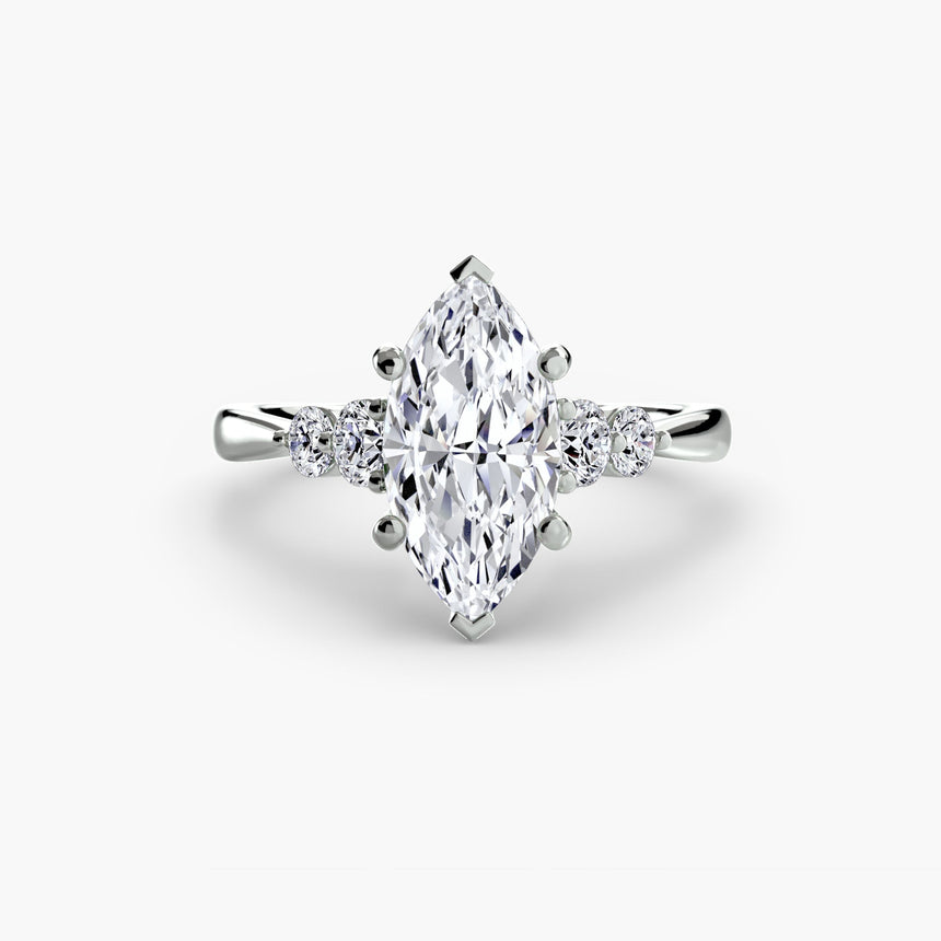 AMÉLIE – Marquise Cut Four-Stone Shoulder Solitaire Ring Setting in 950 Platinum | SARATTI