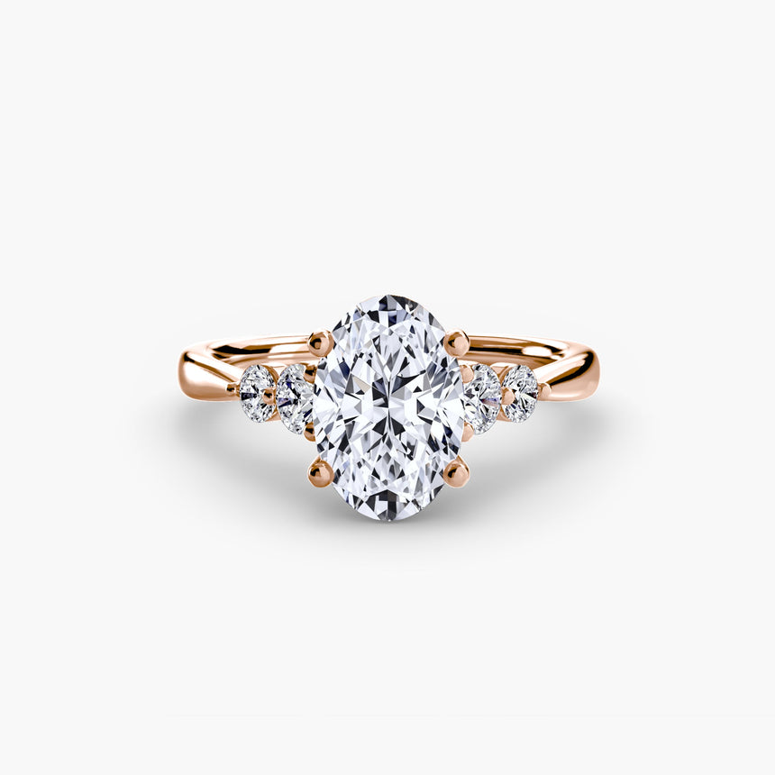 AMÉLIE Oval Cut four-stone shoulder solitaire ring setting in Rose Gold | SARATTI