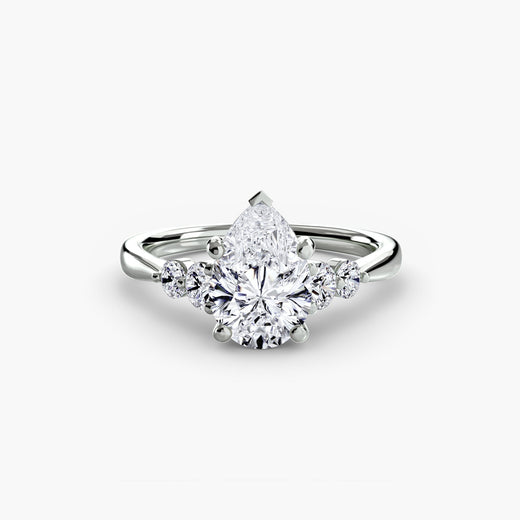AMÉLIE – Pear Cut Four-Stone Shoulder Solitaire Ring Setting in White Gold | SARATTI