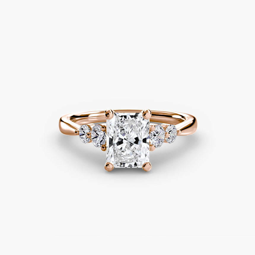 AMÉLIE Radiant Cut Four-Stone Shoulder Solitaire Ring Setting in Rose Gold | SARATTI