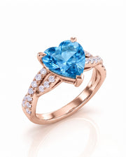 Amorette heart cut Aquamarine pavé split-shank ring setting in Rose Gold, 45-degree view | SARATTI