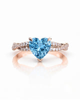 Amorette heart cut Aquamarine pavé split-shank ring setting in Rose Gold, front view | SARATTI