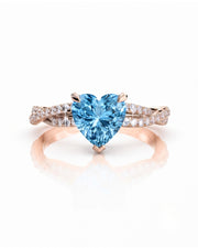 Amorette heart cut Aquamarine pavé split-shank ring setting in Rose Gold, front view | SARATTI