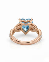 Amorette heart cut Aquamarine pavé split-shank ring setting in Rose Gold, rear gallery view | SARATTI