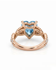 Amorette heart cut Aquamarine pavé split-shank ring setting in Rose Gold, rear gallery view | SARATTI